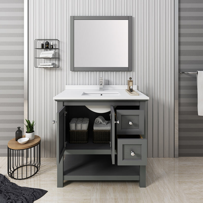 Fresca Manchester Regal 36" Gray Wood Veneer Traditional Bathroom Vanity with Mirror FVN2336VG