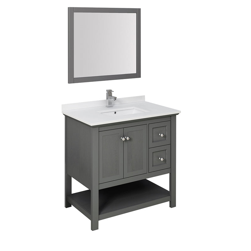 Fresca Manchester Regal 36" Gray Wood Veneer Traditional Bathroom Vanity w/ Mirror FVN2336VG