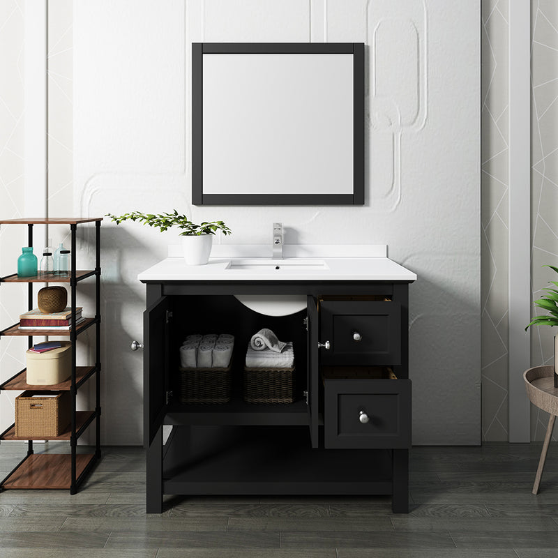 Fresca Manchester 42" Black Traditional Bathroom Vanity with Mirror FVN2340BL