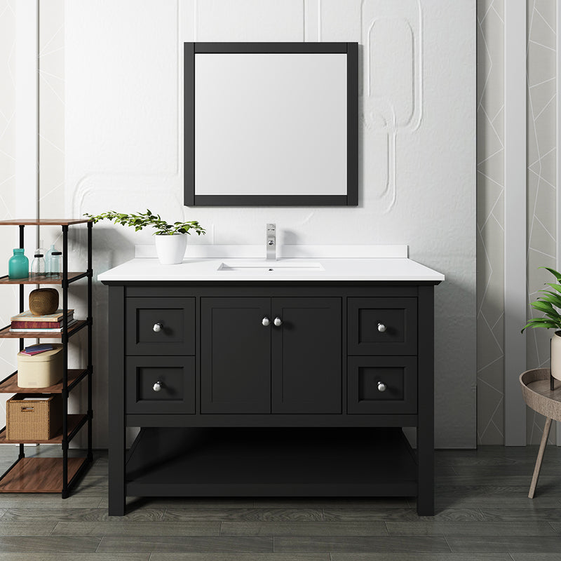 Fresca Manchester 48" Black Traditional Bathroom Vanity with Mirror FVN2348BL