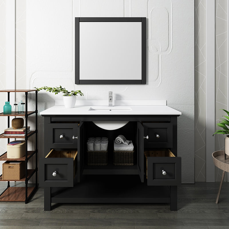 Fresca Manchester 48" Black Traditional Bathroom Vanity with Mirror FVN2348BL