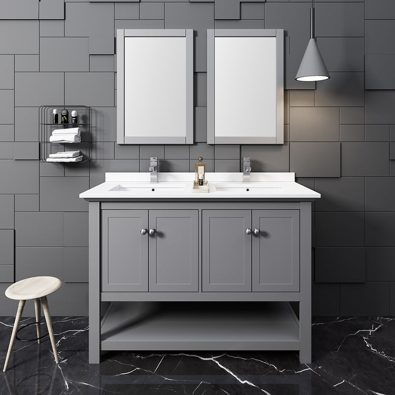 Fresca Manchester 48" Gray Traditional Double Sink Bathroom Vanity with Mirrors FVN2348GR-D