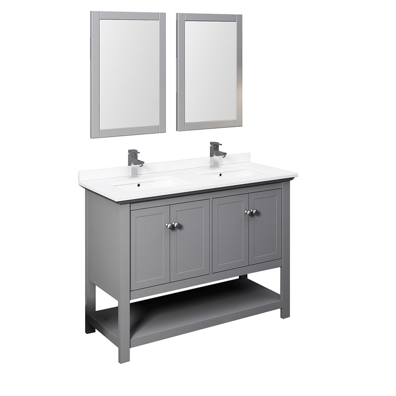 Fresca Manchester 48" Gray Traditional Double Sink Bathroom Vanity w/ Mirrors FVN2348GR-D