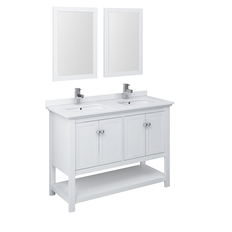 Fresca Manchester 48" White Traditional Double Sink Bathroom Vanity w/ Mirrors FVN2348WH-D