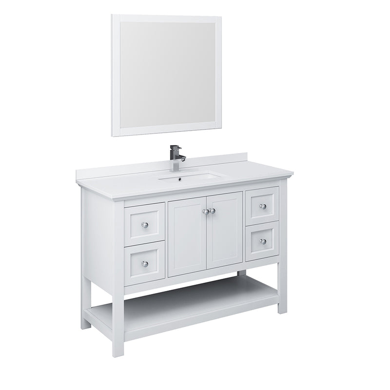 Fresca Manchester 48" White Traditional Bathroom Vanity w/ Mirror FVN2348WH