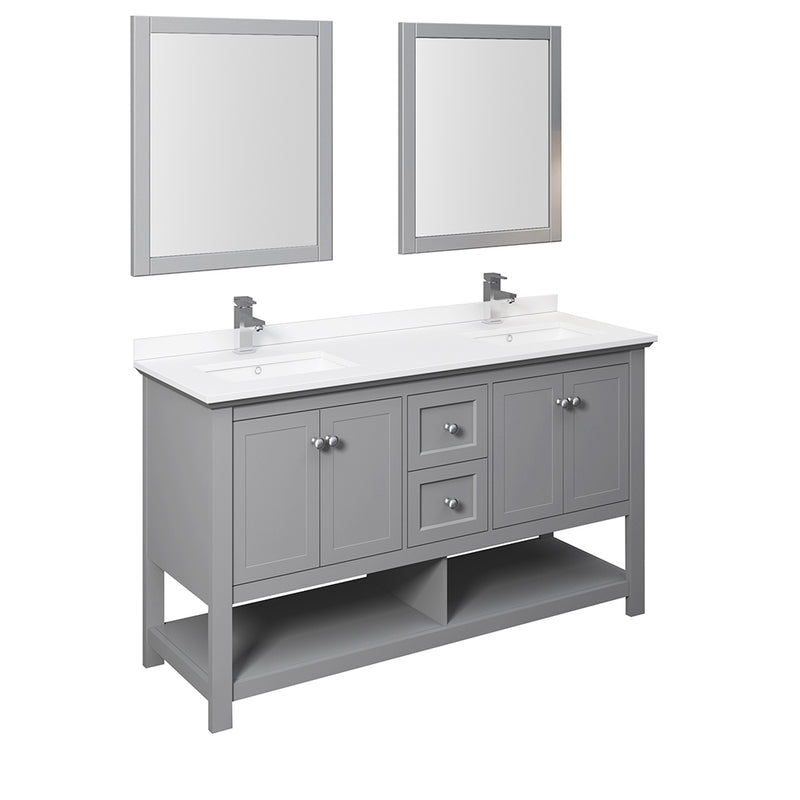 Fresca Manchester 60" Gray Traditional Double Sink Bathroom Vanity w/ Mirrors FVN2360GR-D