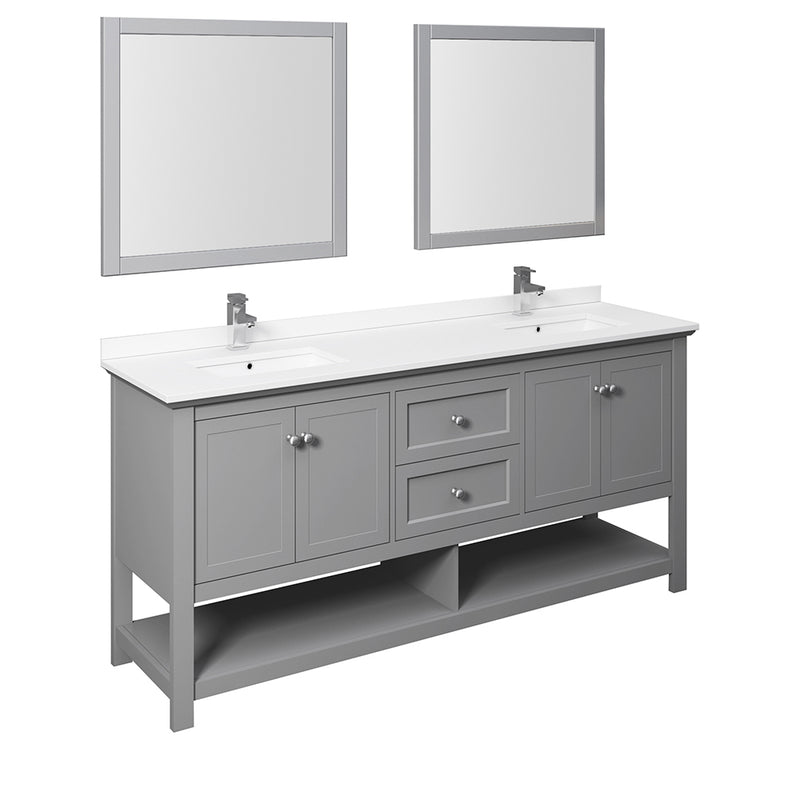 Fresca Manchester 72" Gray Traditional Double Sink Bathroom Vanity w/ Mirrors FVN2372GR-D