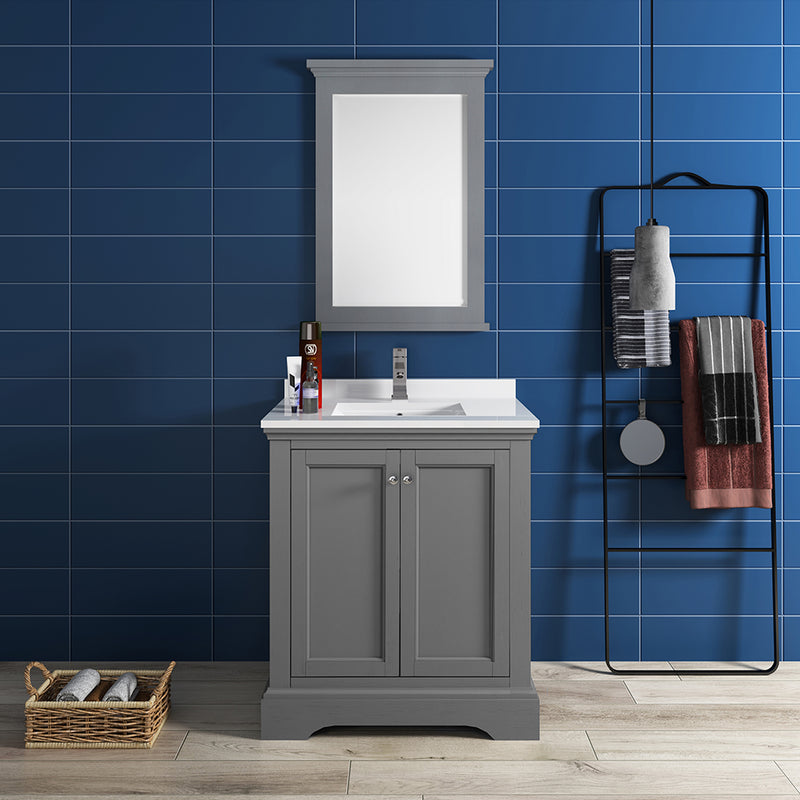 Fresca Windsor 30" Gray Textured Traditional Bathroom Vanity with Mirror FVN2430GRV