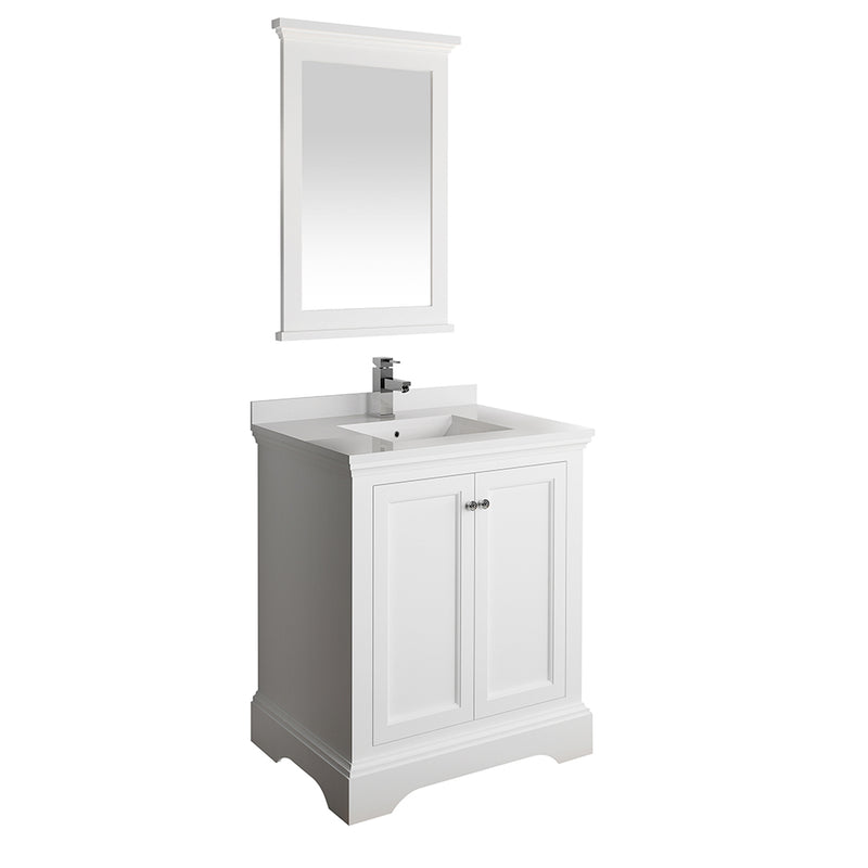 Fresca Windsor 30" Matte White Traditional Bathroom Vanity w/ Mirror FVN2430WHM