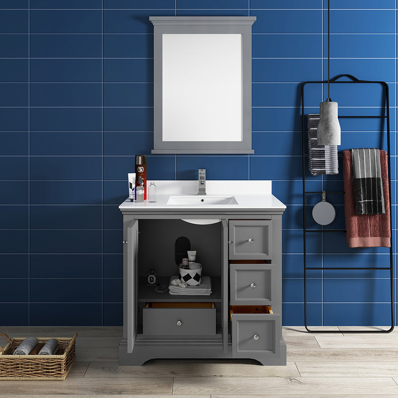 Fresca Windsor 36" Gray Textured Traditional Bathroom Vanity with Mirror FVN2436GRV