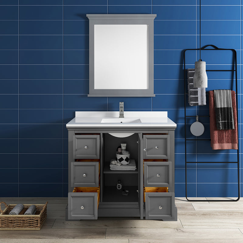 Fresca Windsor 40" Gray Textured Traditional Bathroom Vanity with Mirror FVN2440GRV