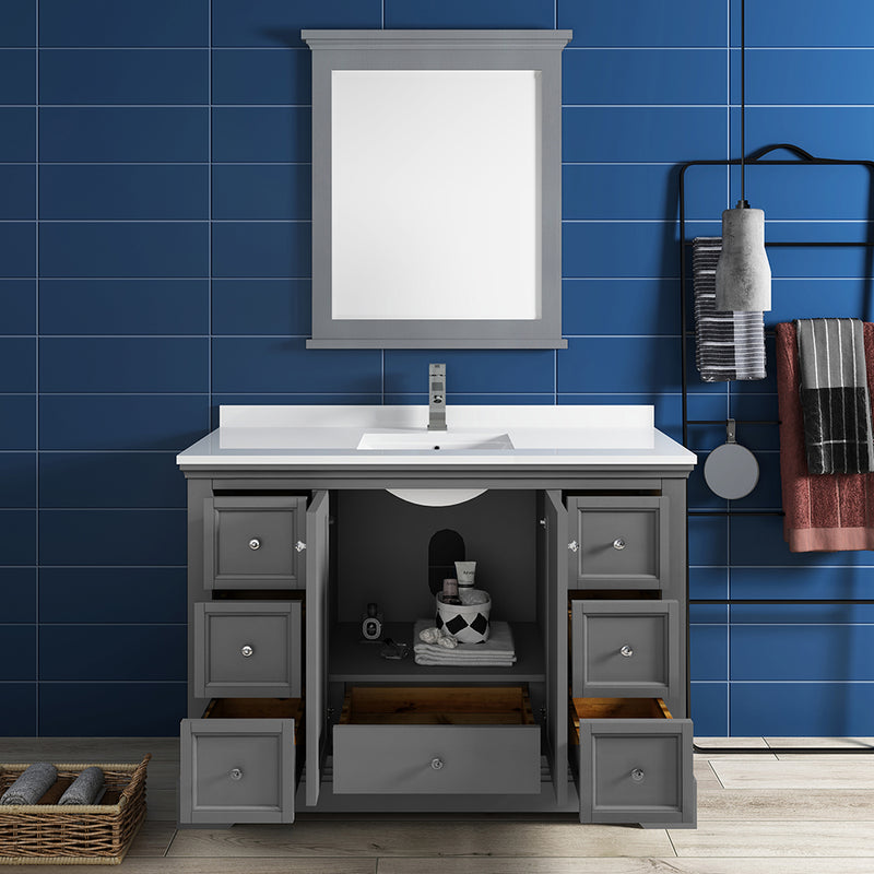 Fresca Windsor 48" Gray Textured Traditional Bathroom Vanity with Mirror FVN2448GRV