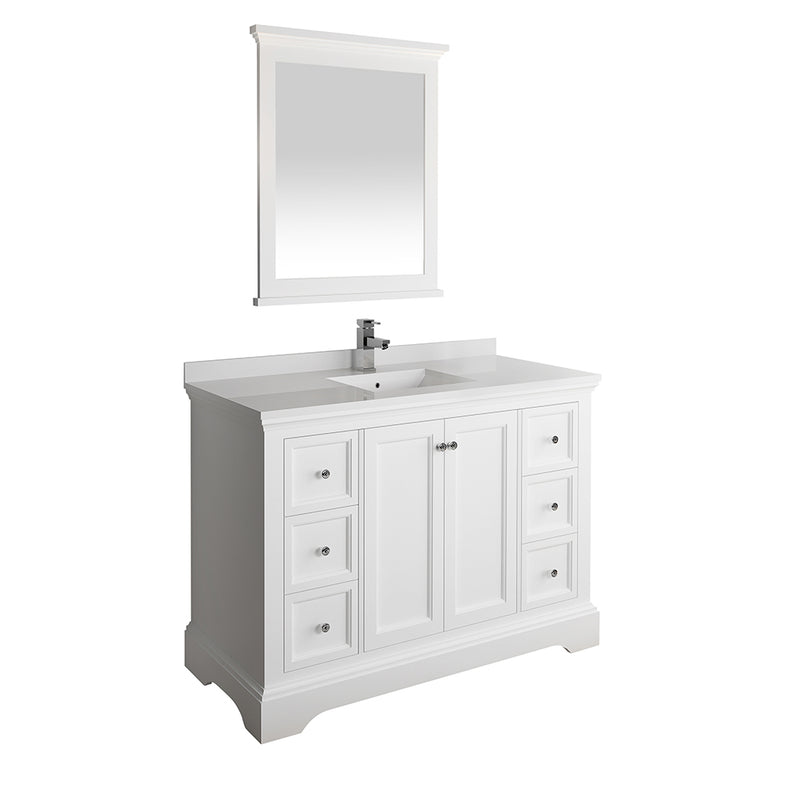 Fresca Windsor 48" Matte White Traditional Bathroom Vanity w/ Mirror FVN2448WHM