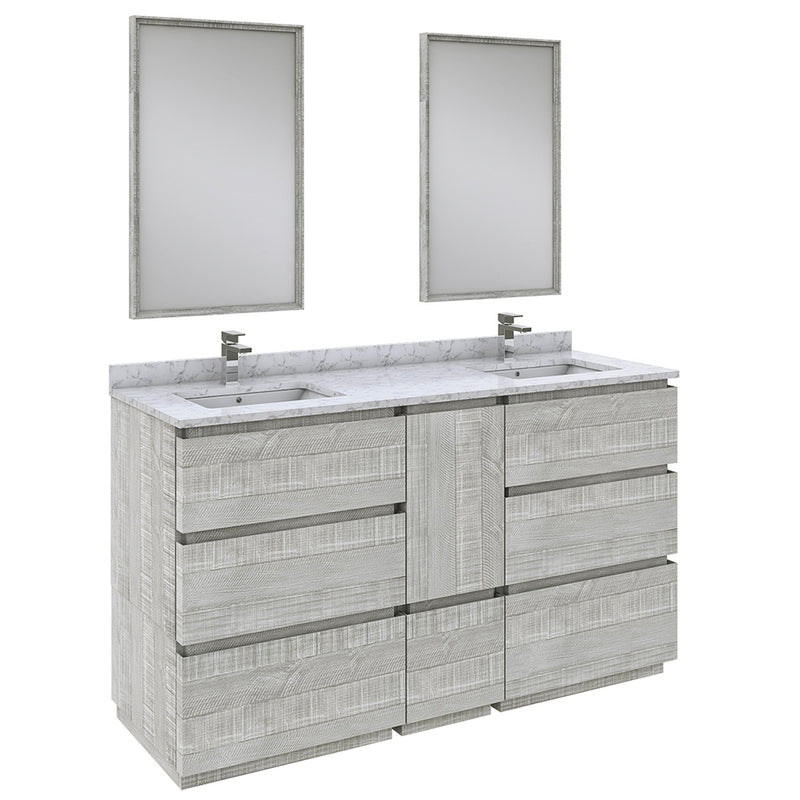 Fresca Formosa 60" Floor Standing Double Sink Modern Bathroom Vanity w/ Mirrors in Ash FVN31-241224ASH-FC