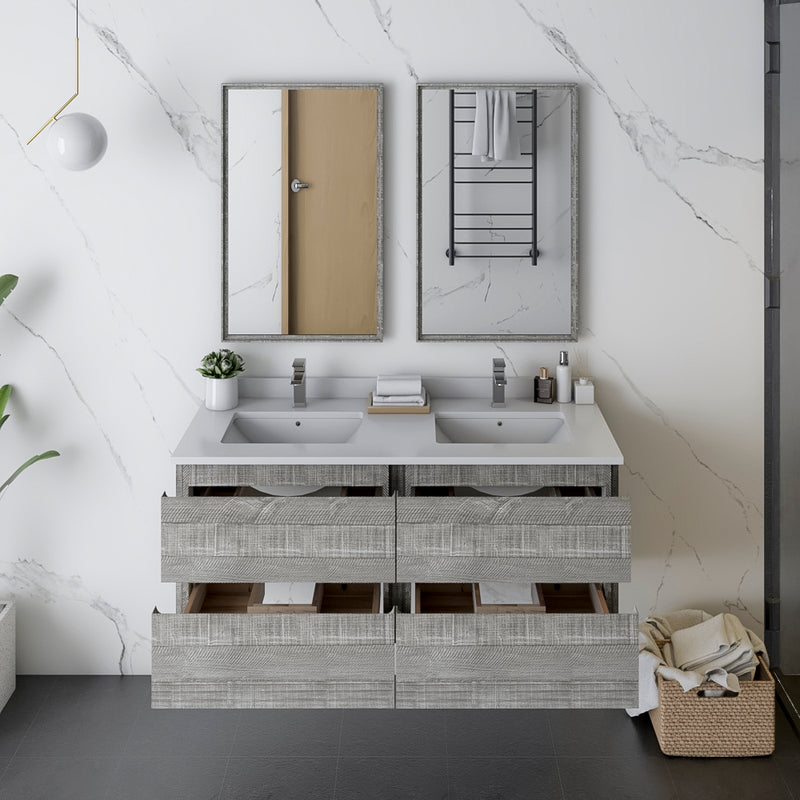 Fresca Formosa 48" Wall Hung Double Sink Modern Bathroom Vanity with Mirrors in Ash FVN31-2424ASH