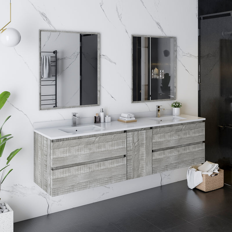 Fresca Formosa 72" Wall Hung Double Sink Modern Bathroom Vanity with Mirrors in Ash FVN31-301230ASH