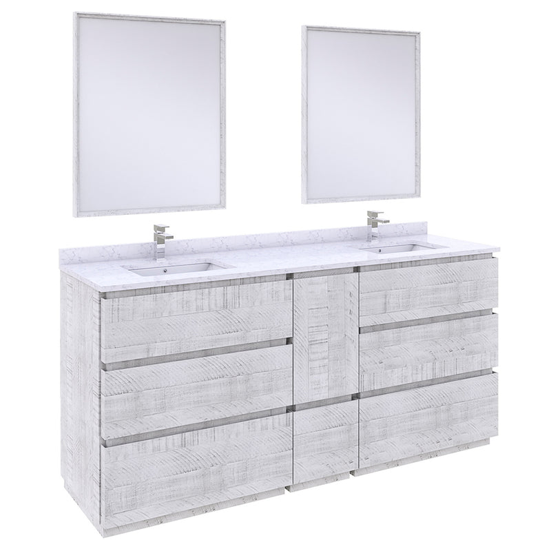 Fresca Formosa 72" Floor Standing Double Sink Modern Bathroom Vanity w/ Mirrors in Rustic White FVN31-301230RWH-FC