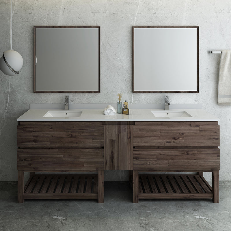 Fresca Formosa 84" Floor Standing Double Sink Modern Bathroom Vanity with Open Bottom and Mirrors FVN31-361236ACA-FS