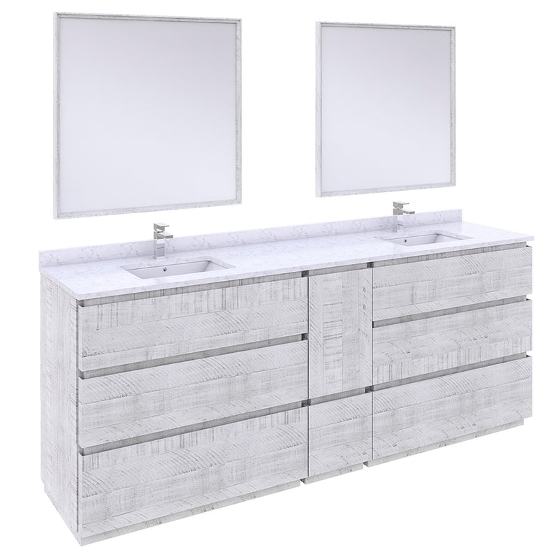 Fresca Formosa 84" Floor Standing Double Sink Modern Bathroom Vanity with Mirrors in Rustic White FVN31-361236RWH-FC