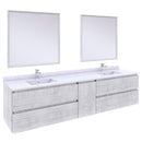 Fresca Formosa 84" Wall Hung Double Sink Modern Bathroom Vanity with Mirrors in Rustic White FVN31-361236RWH