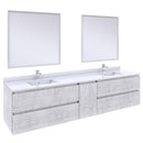 Fresca Formosa 84" Wall Hung Double Sink Modern Bathroom Vanity w/ Mirrors in Rustic White FVN31-361236RWH