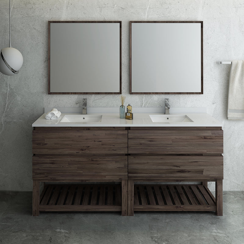 Fresca Formosa 72" Floor Standing Double Sink Modern Bathroom Vanity with Open Bottom and Mirrors FVN31-3636ACA-FS