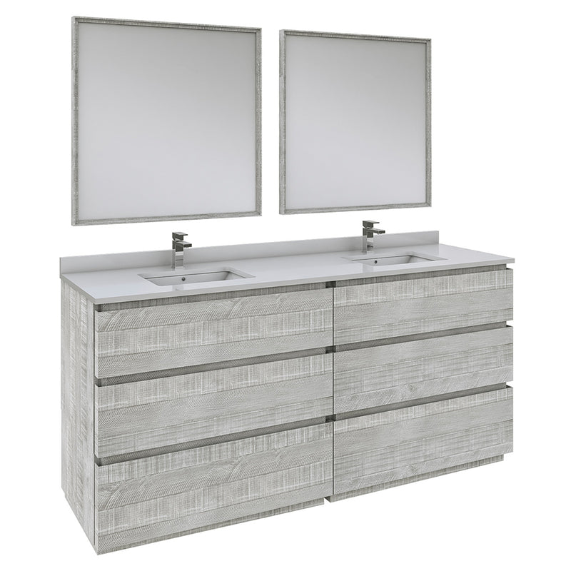 Fresca Formosa 72" Floor Standing Double Sink Modern Bathroom Vanity w/ Mirrors in Ash FVN31-3636ASH-FC