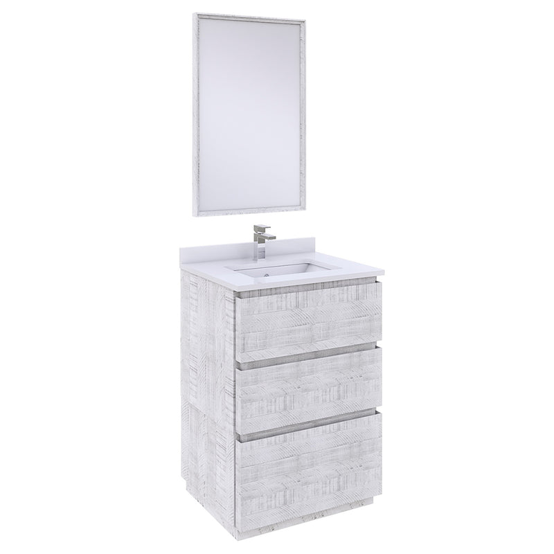 Fresca Formosa 24" Floor Standing Modern Bathroom Vanity w/ Mirror in Rustic White FVN3124RWH-FC