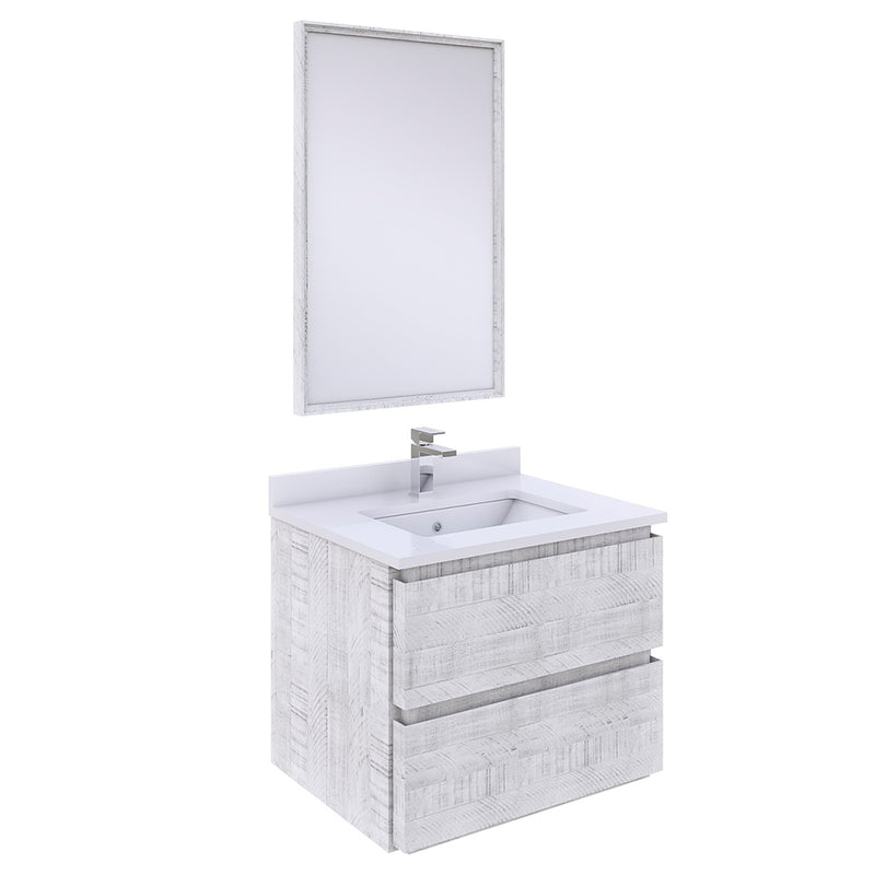 Fresca Formosa 24" Wall Hung Modern Bathroom Vanity w/ Mirror in Rustic White FVN3124RWH