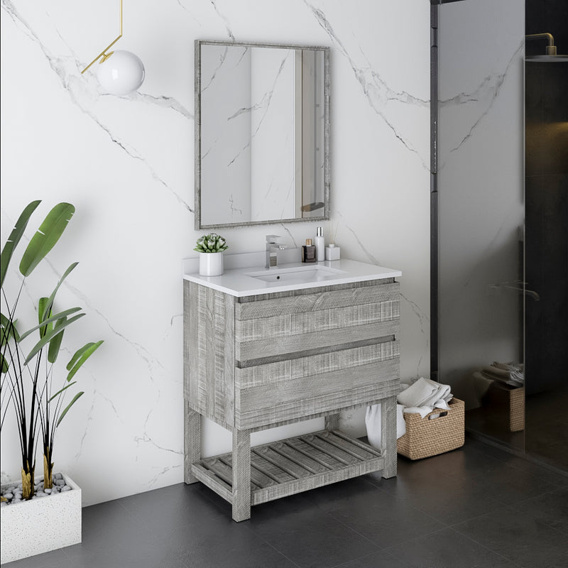 Fresca Formosa 30" Floor Standing Modern Bathroom Vanity with Open Bottom and Mirror in Ash FVN3130ASH-FS