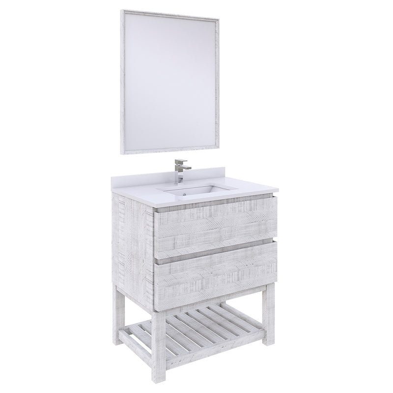 Fresca Formosa 30" Floor Standing Modern Bathroom Vanity w/ Open Bottom & Mirror in Rustic White FVN3130RWH-FS