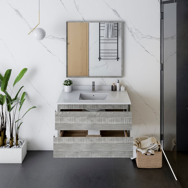 Fresca Formosa 36" Wall Hung Modern Bathroom Vanity with Mirror in Ash FVN3136ASH