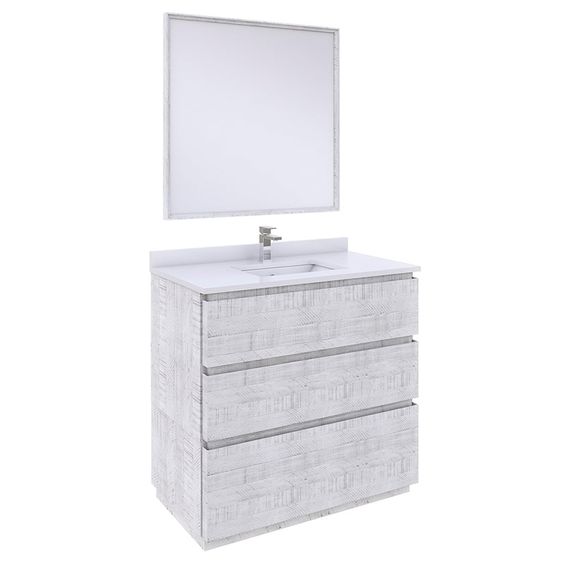 Fresca Formosa 36" Floor Standing Modern Bathroom Vanity w/ Mirror in Rustic White FVN3136RWH-FC