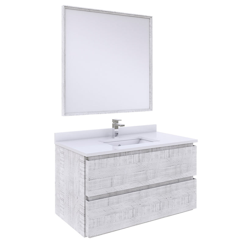 Fresca Formosa 36" Wall Hung Modern Bathroom Vanity w/ Mirror in Rustic White FVN3136RWH