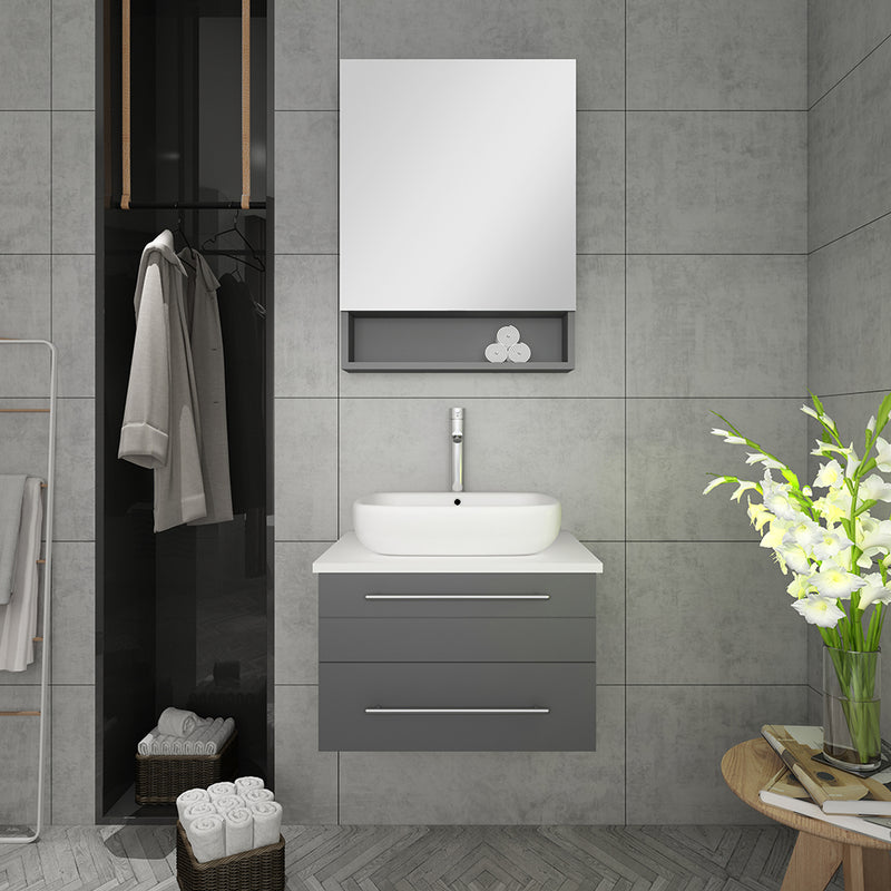 Fresca Lucera 24" Gray Wall Hung Vessel Sink Modern Bathroom Vanity with Medicine Cabinet FVN6124GR-VSL