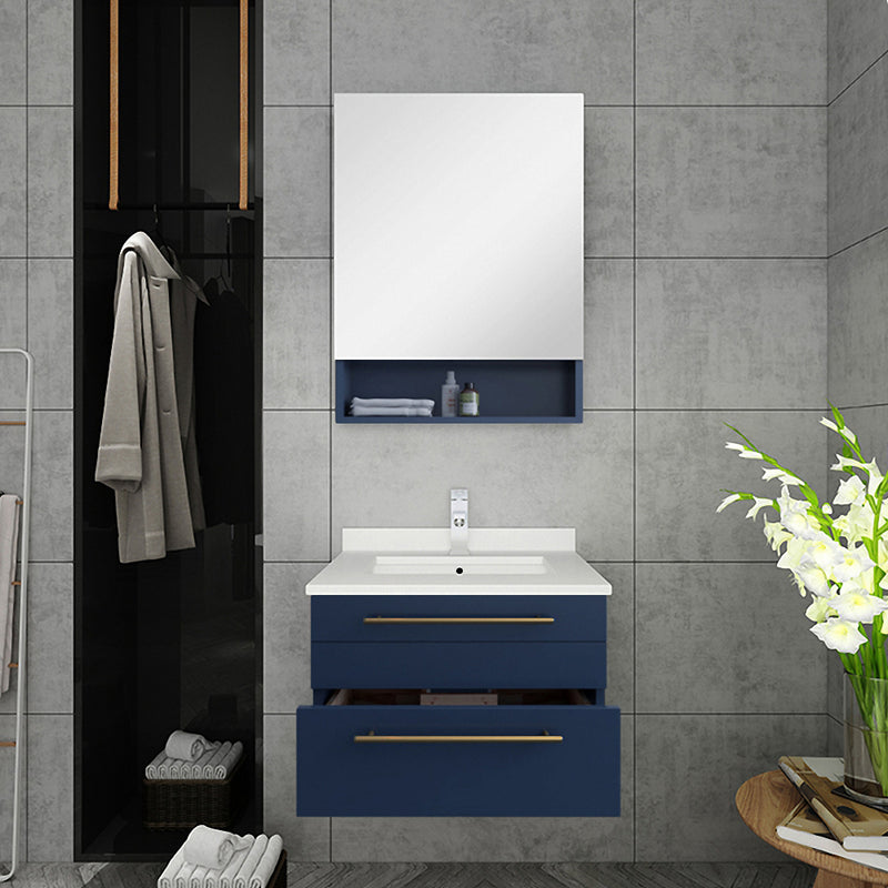 Fresca Lucera 24" Royal Blue Wall Hung Undermount Sink Modern Bathroom Vanity with Medicine Cabinet FVN6124RBL-UNS