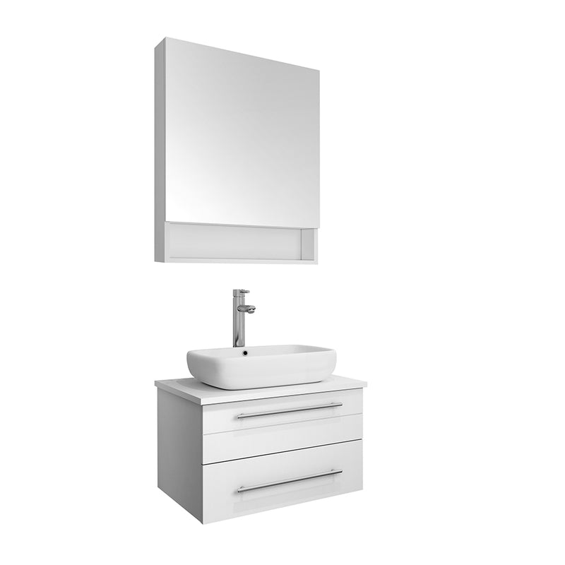 Fresca Lucera 24" White Wall Hung Vessel Sink Modern Bathroom Vanity w/ Medicine Cabinet FVN6124WH-VSL