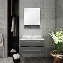 Fresca Lucera 30" Gray Wall Hung Undermount Sink Modern Bathroom Vanity with Medicine Cabinet FVN6130GR-UNS