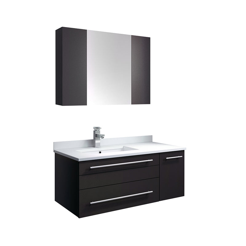 Fresca Lucera 36" Espresso Wall Hung Undermount Sink Modern Bathroom Vanity w/ Medicine Cabinet - Left Version FVN6136ES-UNS-L