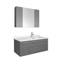 Fresca Lucera 36" Gray Wall Hung Undermount Sink Modern Bathroom Vanity w/ Medicine Cabinet - Right Version FVN6136GR-UNS-R