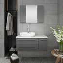 Fresca Lucera 36" Gray Wall Hung Vessel Sink Modern Bathroom Vanity with Medicine Cabinet - Left Version FVN6136GR-VSL-L