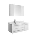 Fresca Lucera 36" White Wall Hung Undermount Sink Modern Bathroom Vanity w/ Medicine Cabinet - Left Version FVN6136WH-UNS-L