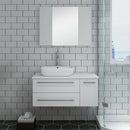 Fresca Lucera 36" White Wall Hung Vessel Sink Modern Bathroom Vanity with Medicine Cabinet - Left Version FVN6136WH-VSL-L