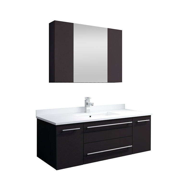 Fresca Lucera 42" Espresso Wall Hung Undermount Sink Modern Bathroom Vanity w/ Medicine Cabinet FVN6142ES-UNS