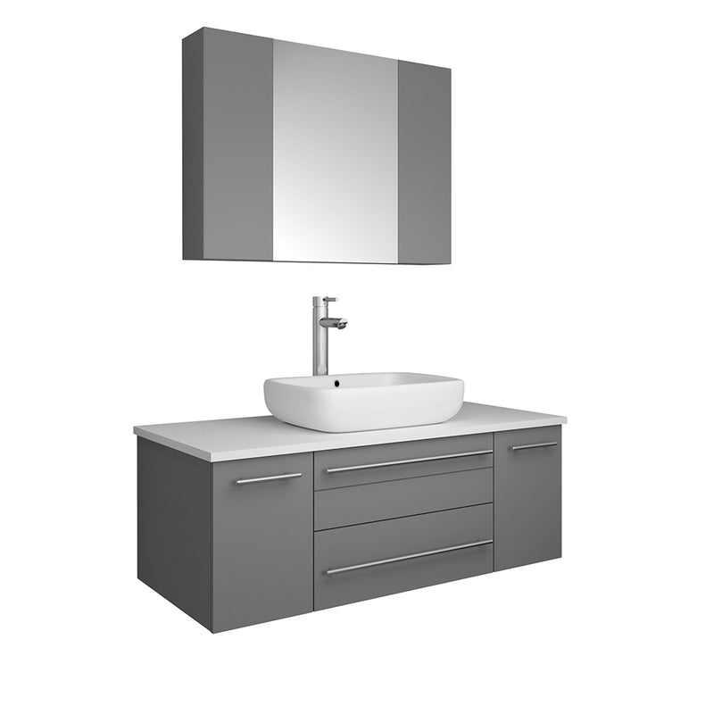 Fresca Lucera 42" Gray Wall Hung Vessel Sink Modern Bathroom Vanity w/ Medicine Cabinet FVN6142GR-VSL