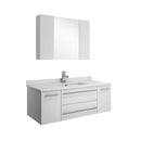 Fresca Lucera 42" White Wall Hung Undermount Sink Modern Bathroom Vanity w/ Medicine Cabinet FVN6142WH-UNS