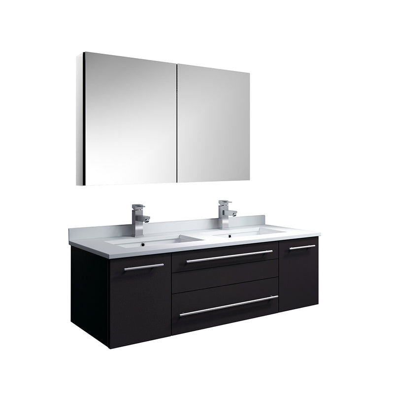 Fresca Lucera 48" Espresso Wall Hung Double Undermount Sink Modern Bathroom Vanity w/ Medicine Cabinet FVN6148ES-UNS-D