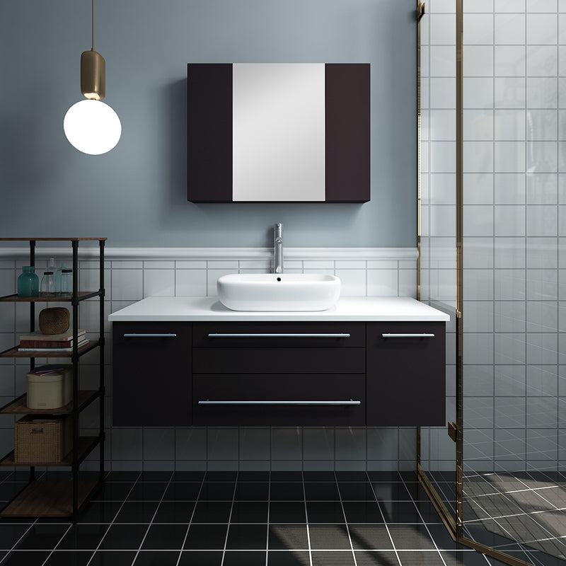 Fresca Lucera 48" Espresso Wall Hung Vessel Sink Modern Bathroom Vanity with Medicine Cabinet FVN6148ES-VSL