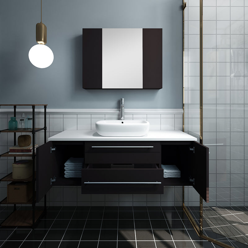 Fresca Lucera 48" Espresso Wall Hung Vessel Sink Modern Bathroom Vanity with Medicine Cabinet FVN6148ES-VSL