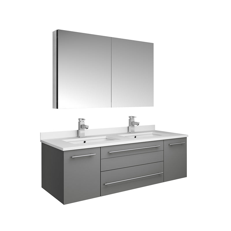 Fresca Lucera 48" Gray Wall Hung Double Undermount Sink Modern Bathroom Vanity w/ Medicine Cabinet FVN6148GR-UNS-D